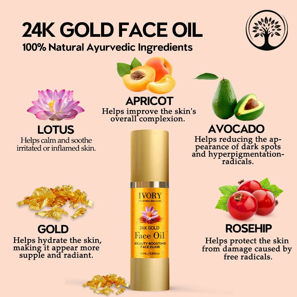 Ivory Natural 24K Gold Face Polish Oil For Luxurious Exfoliating And Rejuvenating Skincare