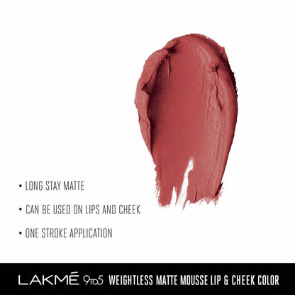 Lakme 9 To 5 Weightless Matte Mouse Lip & Cheek Color - Nude Cushion