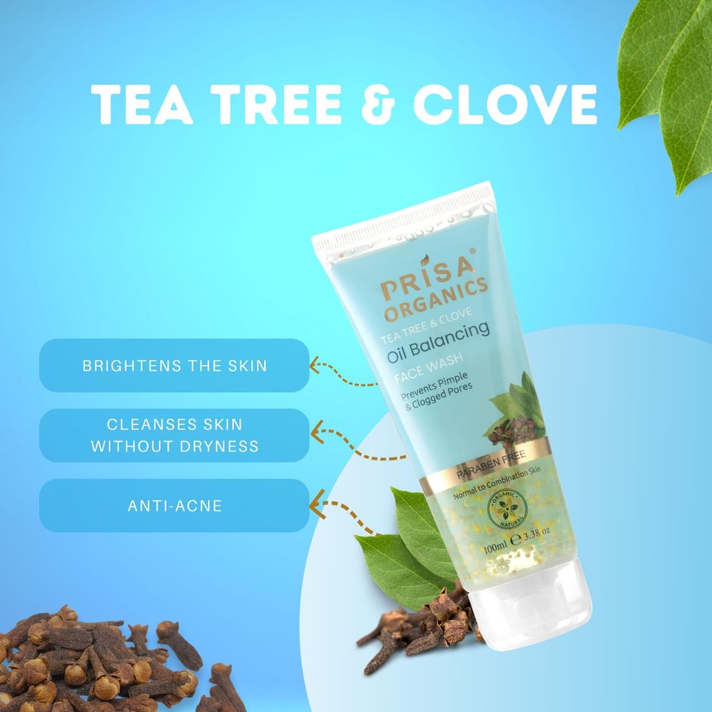 Prisa Organics Tea Tree & Clove Oil Balancing Face Wash