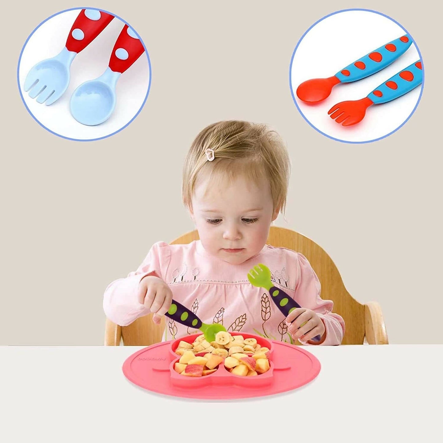 Safe-O-Kid Bpa Free Extra Safe Silicone Feeding/Training Spoon With Box For Baby- Blue & Orange
