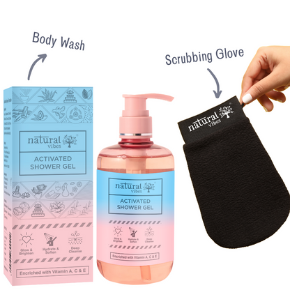 Natural Vibes Deep Cleanse & Exfoliating Routine - Shower Gel Body Wash & Scrubbing Glove