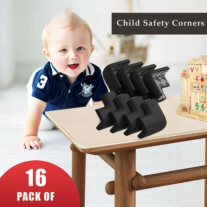 Safe-O-Kid Set of 16 Corner L Shaped Corner Guards for Kids safety- Black-Small