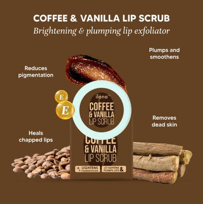 Ilana Lip Scrub - Brightening And Plumping Vegan Lip Exfoliator - Coffee & Vanilla
