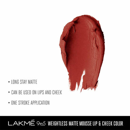 Lakme 9 To 5 Weightless Matte Mouse Lip & Cheek Color - Brick Bloom