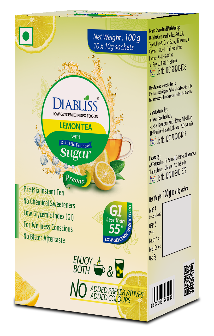 Diabliss Herbal Lemon Tea Sachets With Diabetic Friendly Sugar