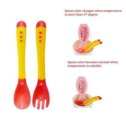 Safe-O-Kid Heat Sensitive 4 Spoons 4 Forks Set, Bpa Free, Silicone Tip, Red And Yellow
