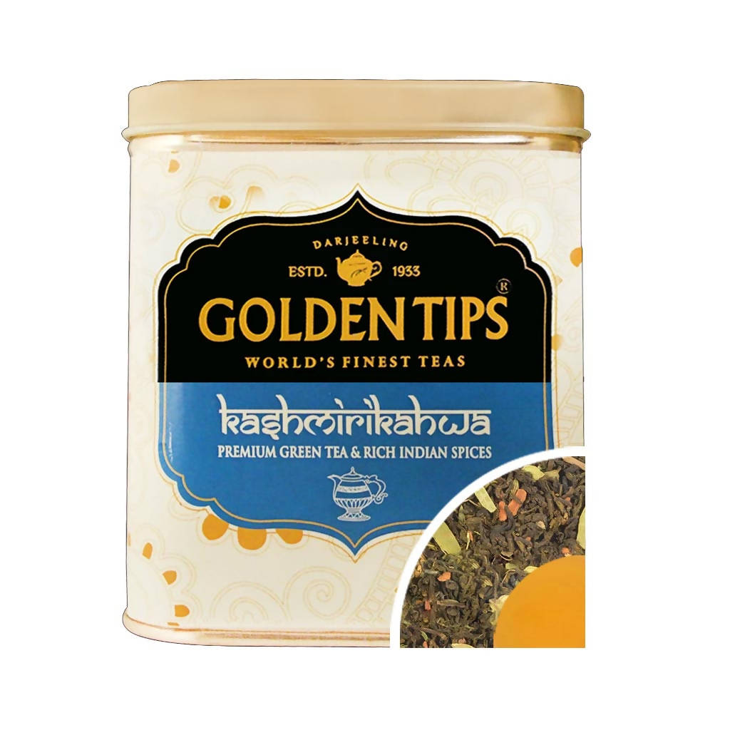Golden Tips Kashmiri Kahwa Green Tea - Tin Can - BUDNE