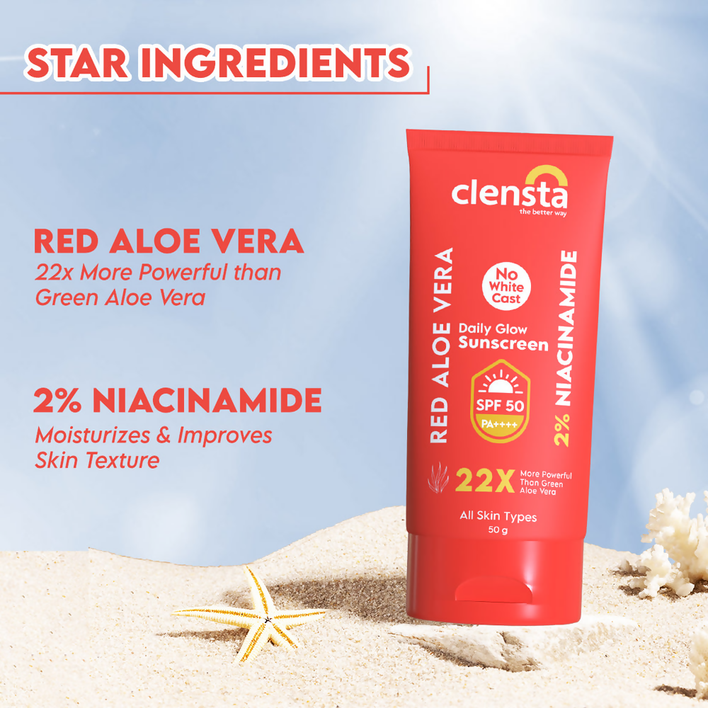 Clensta Red Aloe Vera Daily Glow Sunscreen SPF 50