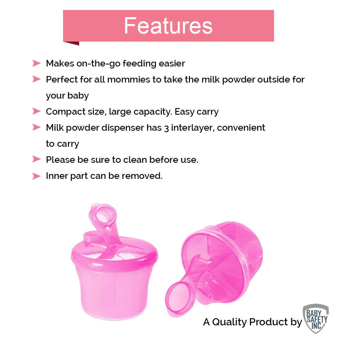 Safe-O-Kid Bpa Free Portable Milk Powderfood Storage Box For Baby, Pink