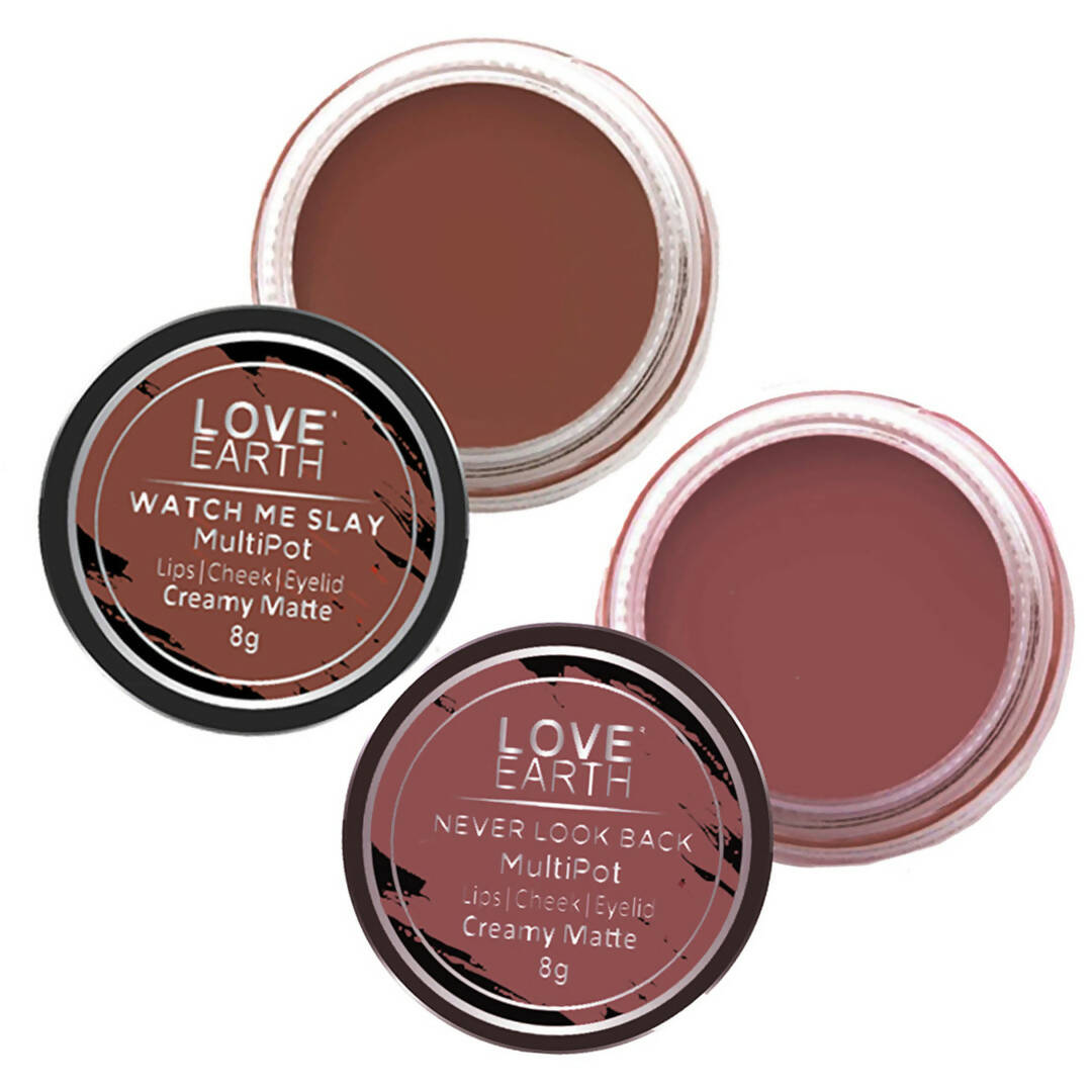 Love Earth Lip Tint & Cheek Tint Multipot Combo (Ruby Pink & Caramel Brown)