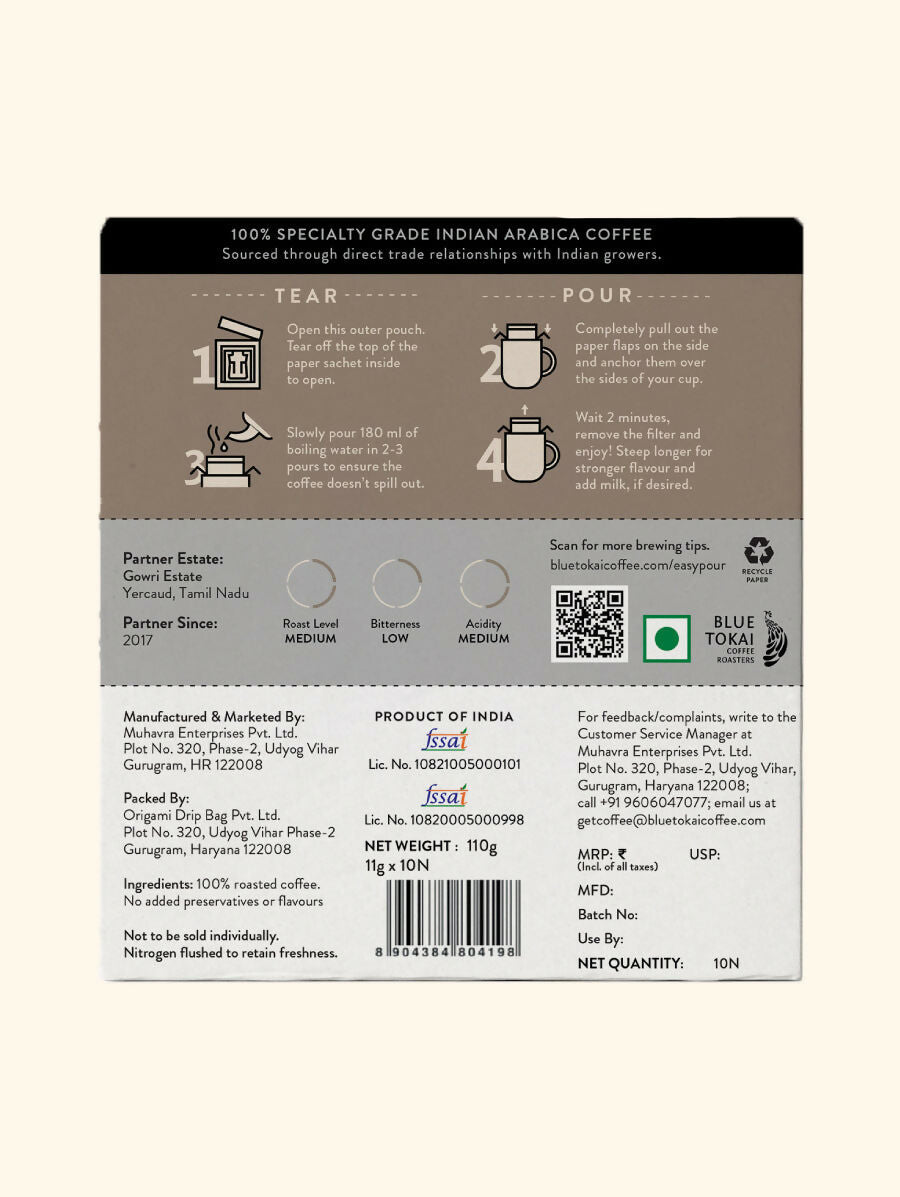 Blue Tokai Gowri Estate Medium Roast Easy Pour Sachets