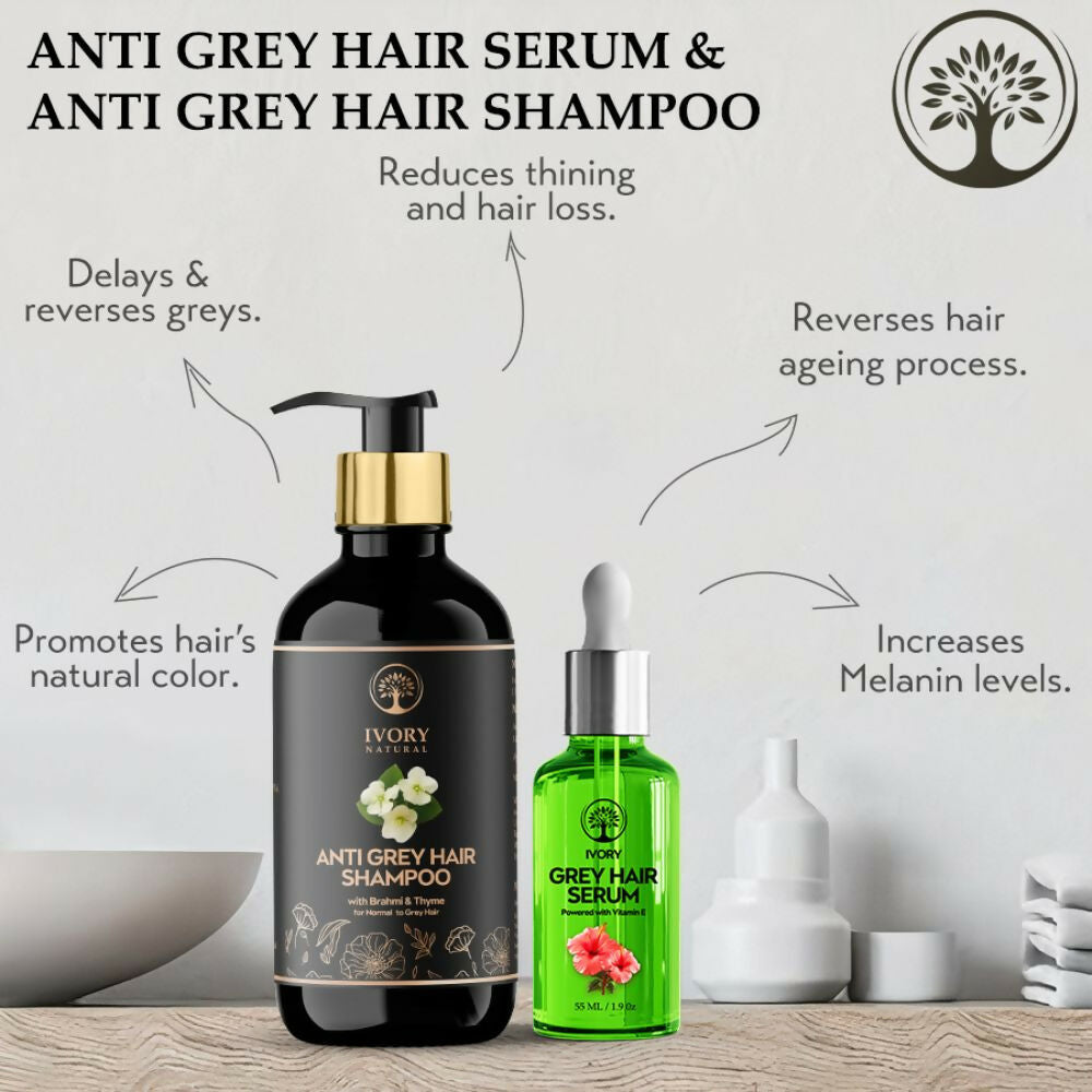 Ivory Natural Grey Serum And Hair Shampoo Combo Restores Natural Hair Wellness And Nourished, Shiny Hair