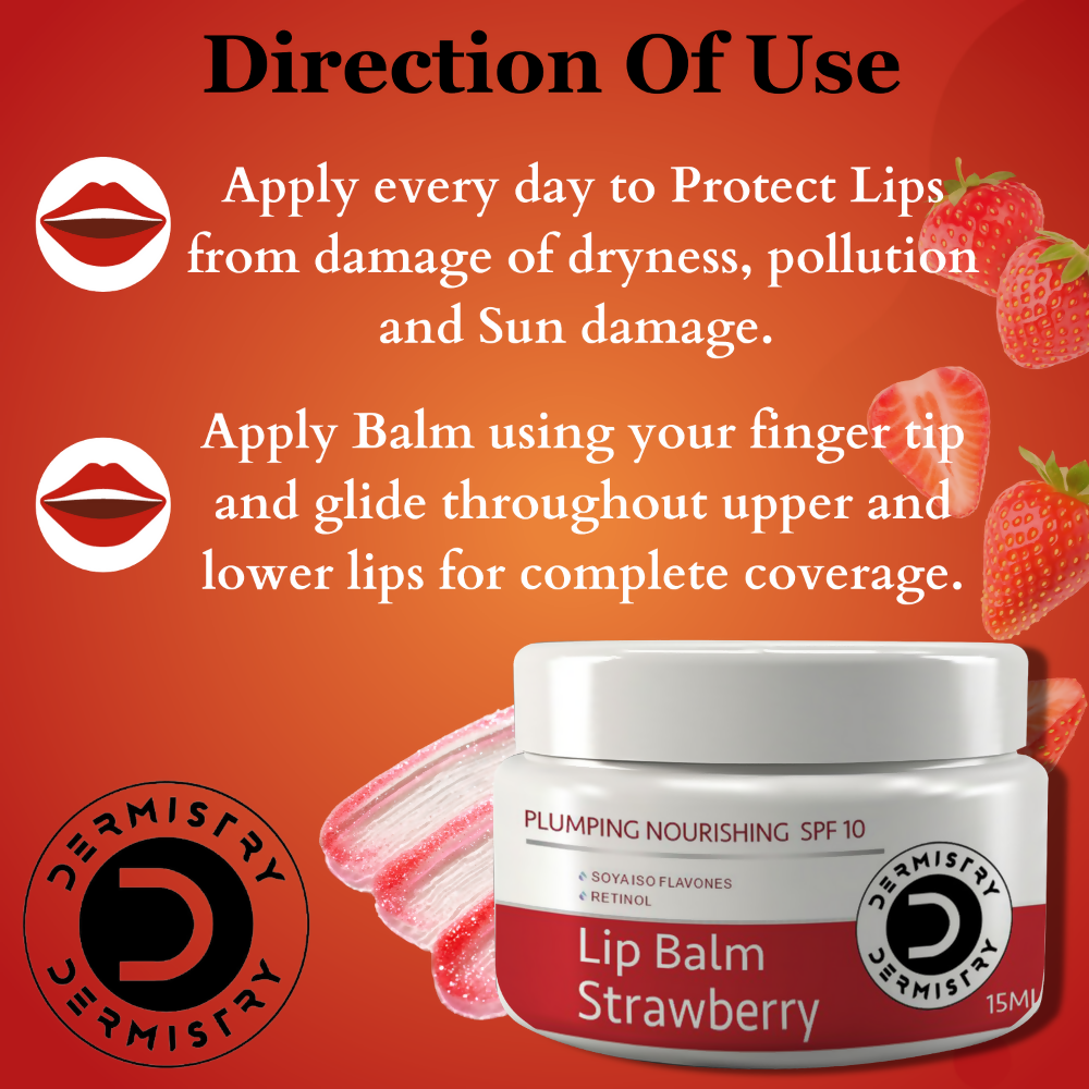 Dermistry Strawberry Lip Care Tint Balm Plumping Nourishing Retinol SPF 10 for Glossy Lips