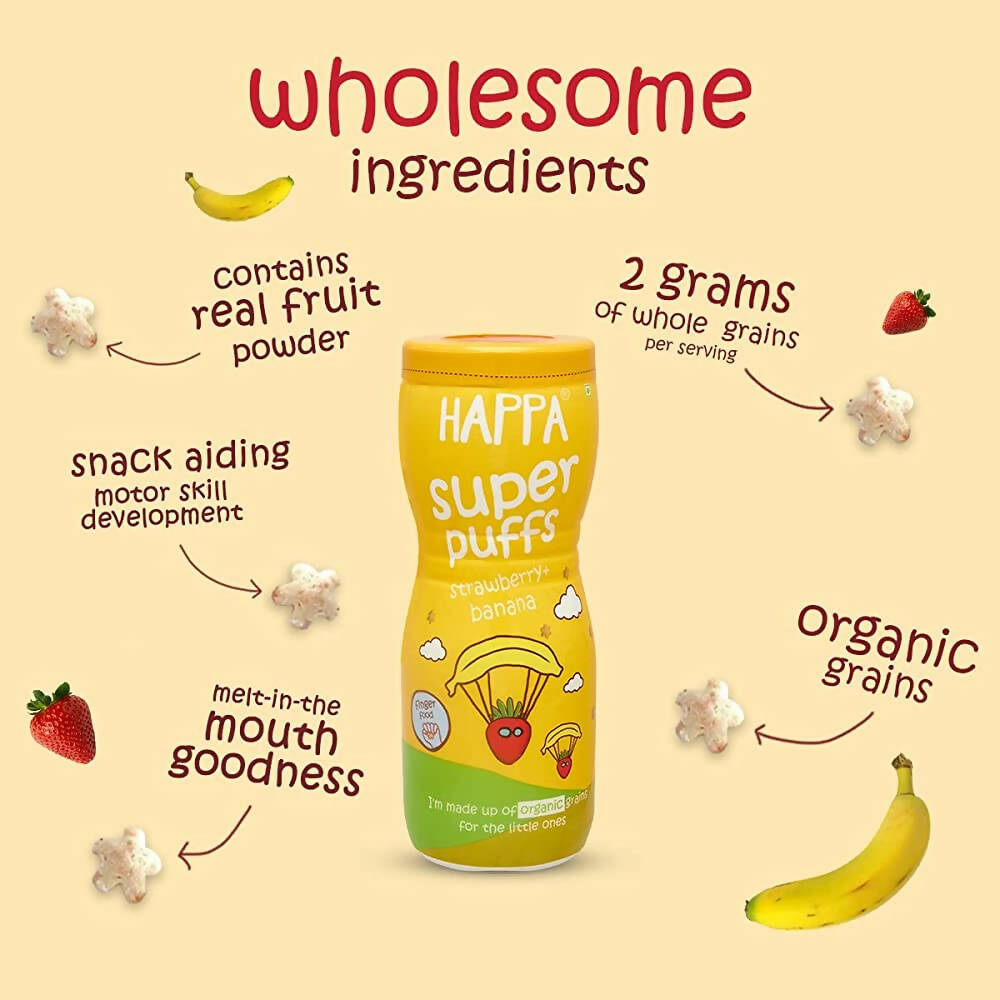 Happa Organic Multigrain Strawberry Banana & Vanilla Blueberry Melts Super Puffs Combo(8 Months+)
