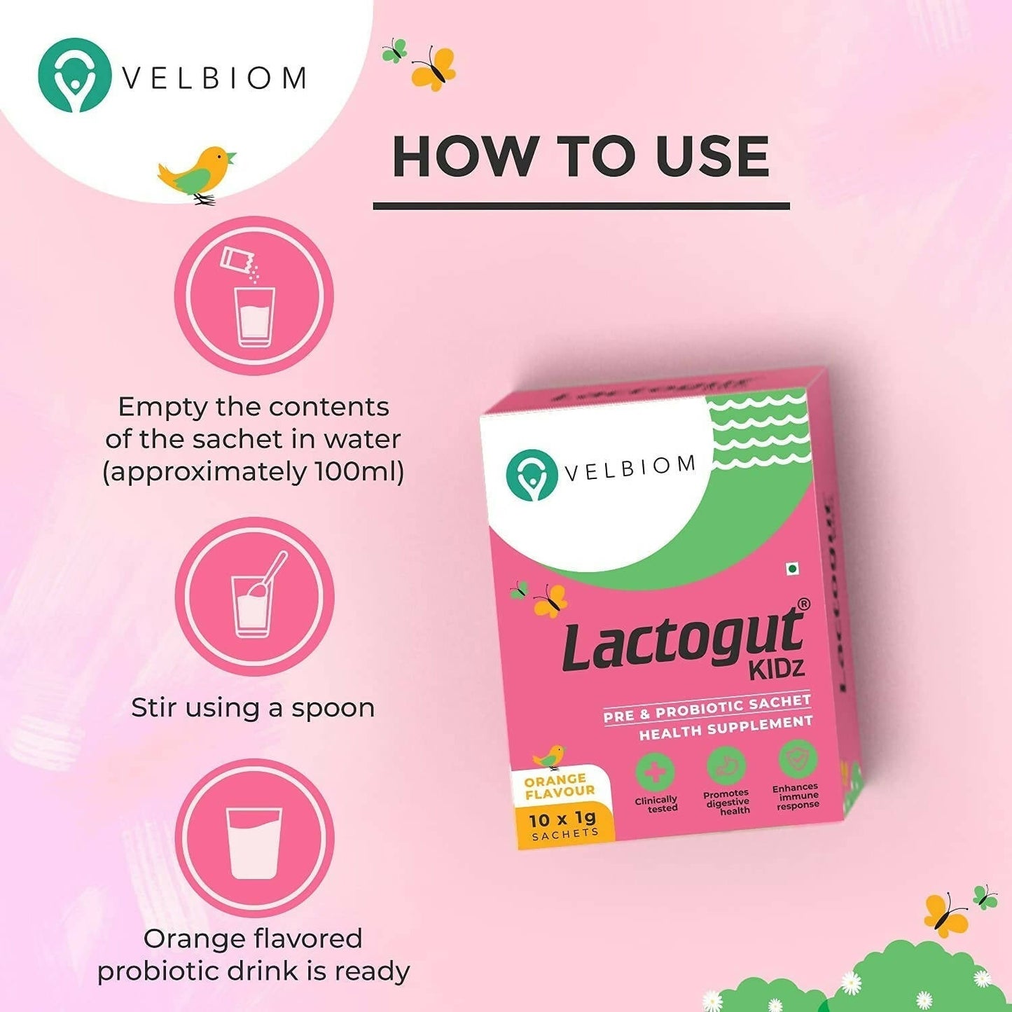 Velbiom Lactogut Kidz Probiotics Powder For Kids