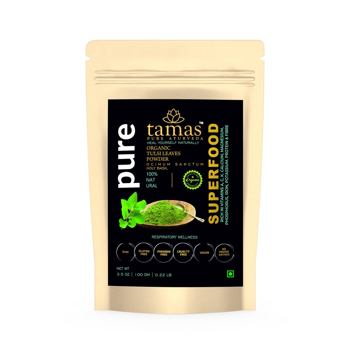 Tamas Pure Ayurveda Superfood Organic Tulsi Leaves Powder