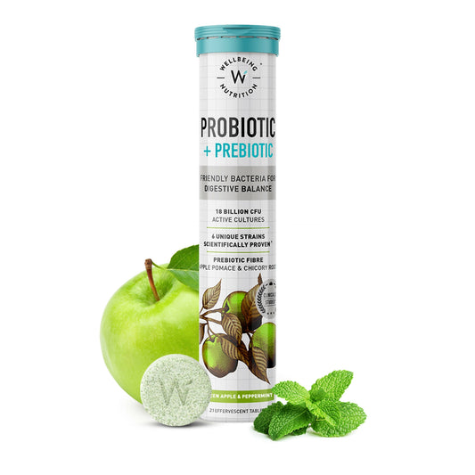 Wellbeing Nutrition Probiotic + Prebiotic Effervescent Tablets-Green Apple & Mint Flavor - BUDEN