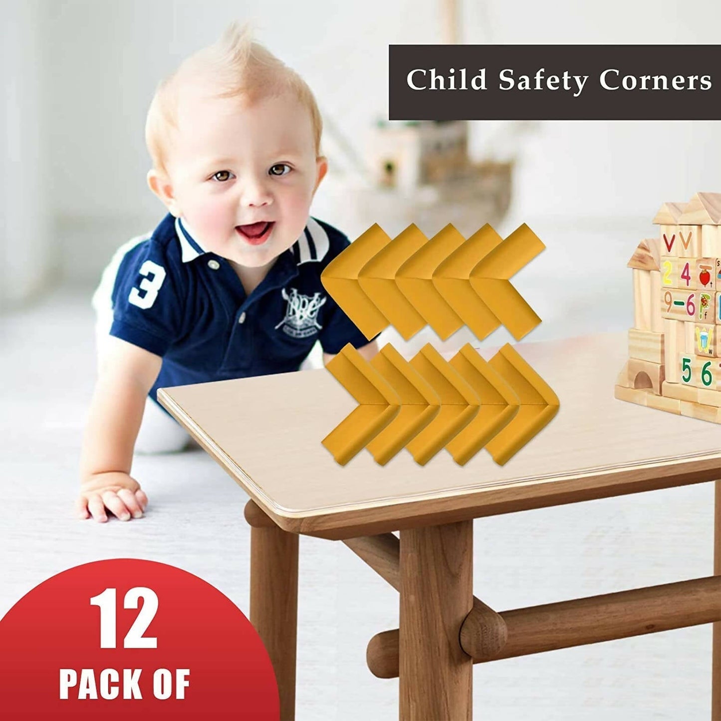 Safe-O-Kid Set of 12 Corner U Shaped Corner Guards for Kids safety- Yellow-Large