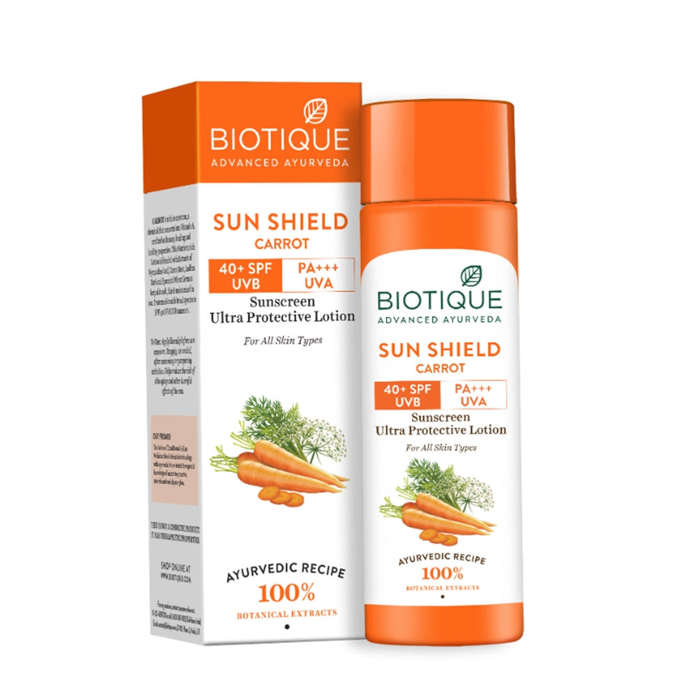 Biotique Advanced Ayurveda Bio Carrot 40+ SPF UVA/UVB Sunscreen Ultra Soothing Face Lotion - BUDNE