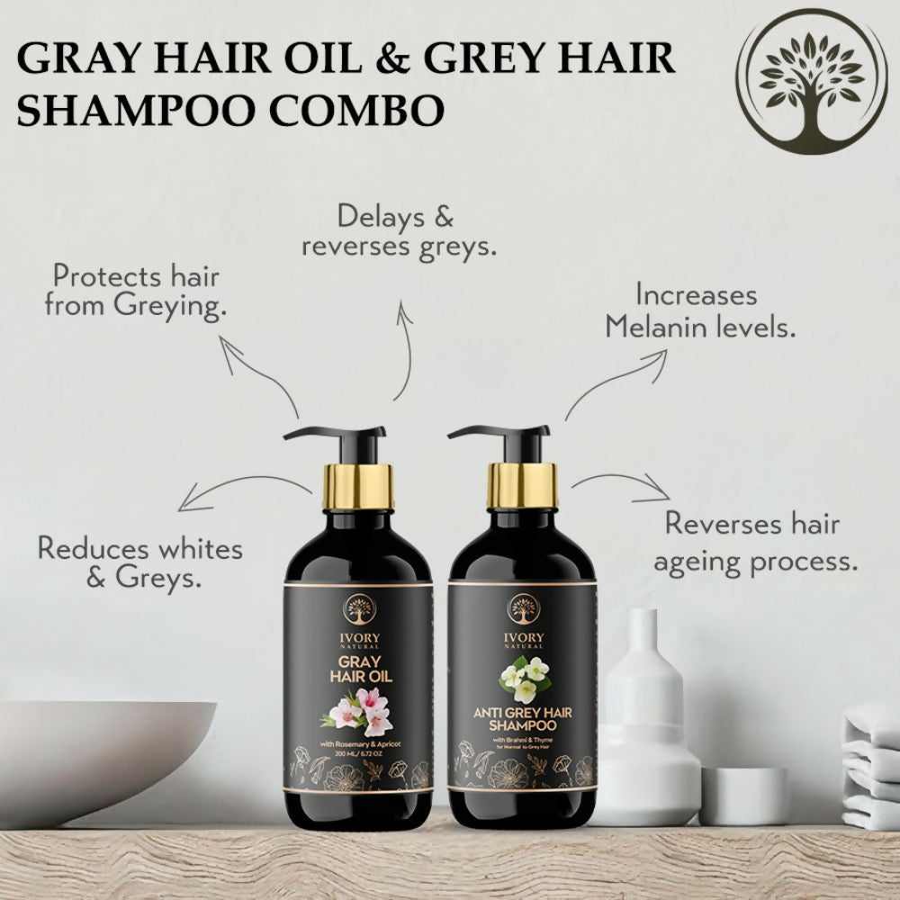 Ivory Natural Grey Combo For Hair - Natural Solution For Greys, Restore Natural Black And Shine Of Hair