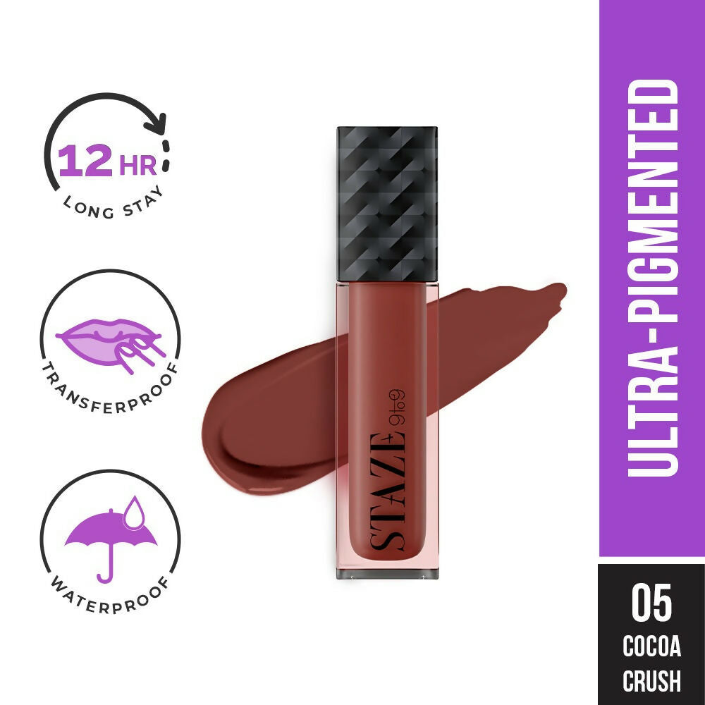 Staze 9to9 Lips Don't Lie Matte + Transferproof Liquid Lipstick - 05 Cocoa Crush