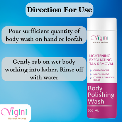 Vigini Lightening Brightening Body Polishing Wash for Men Women