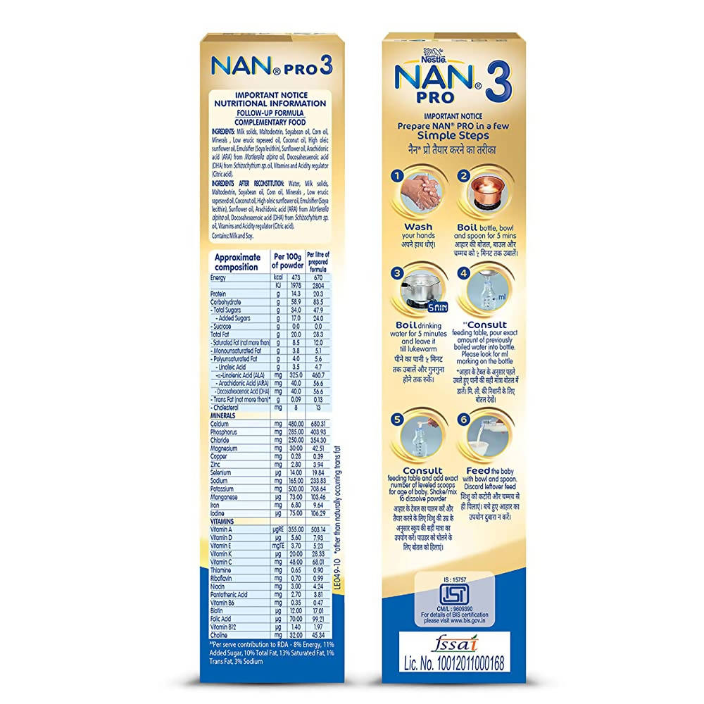 Nestle Nan Pro 3 Follow-Up Formula Powder After 12 Upto 18 Months Infants Stage 3