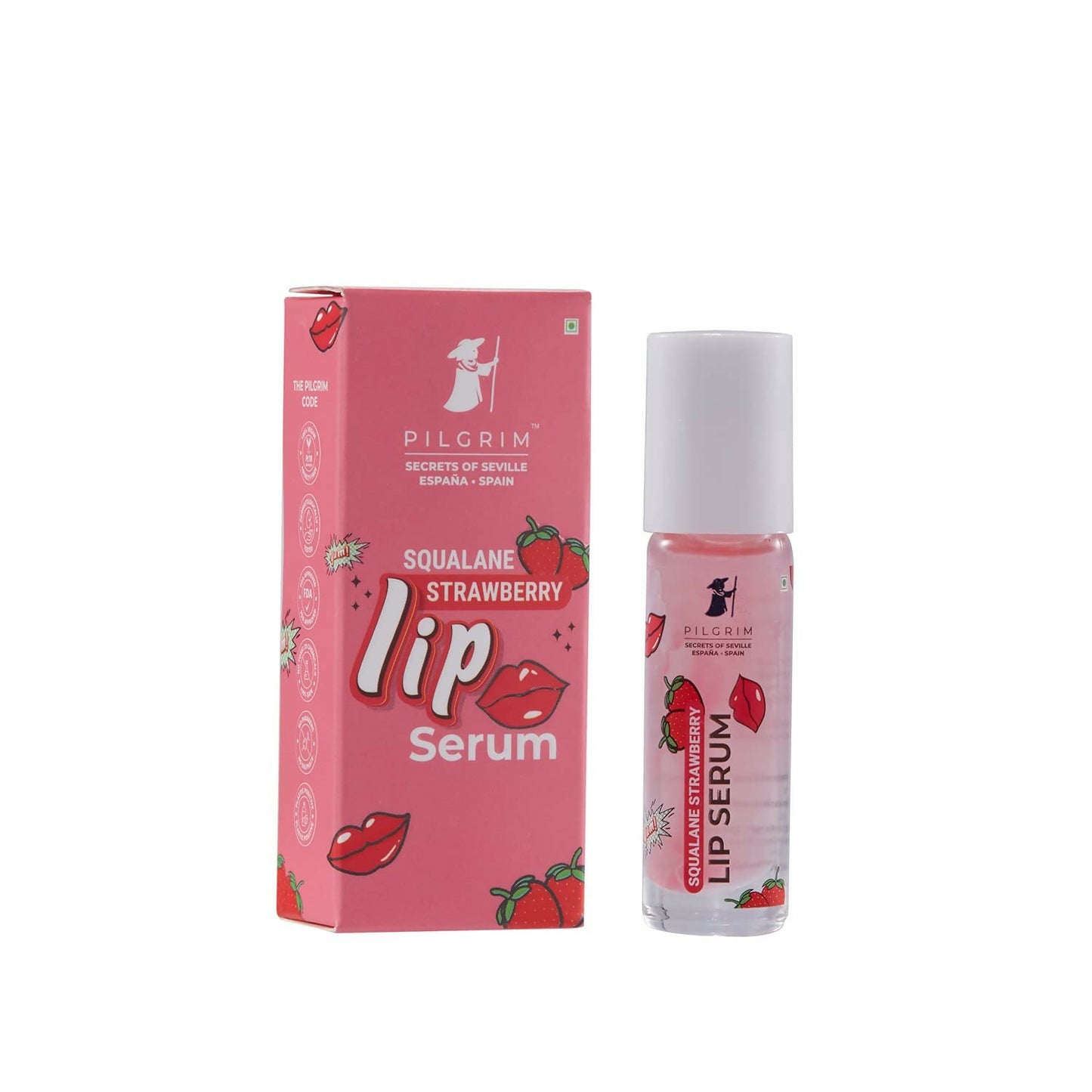 Pilgrim Spanish Lip Serum (Strawberry) with Roll-on For Visibly Plump Lips, Hydrating Lip Serum For Dark Lips