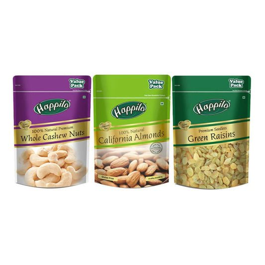 Happilo Premium Nuts & Dryfruit Combo (Almond, Cashews & Green Raisin) - BUDNE