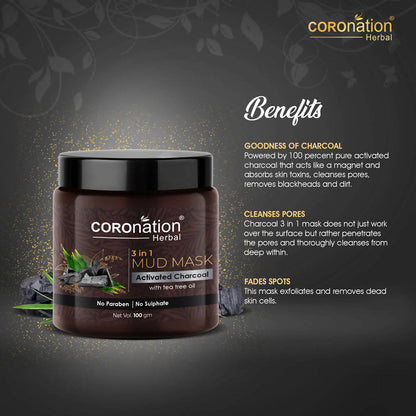 Coronation Herbal Activated Charcoal 3 in 1 Mud Mask with Tea Tree Oil