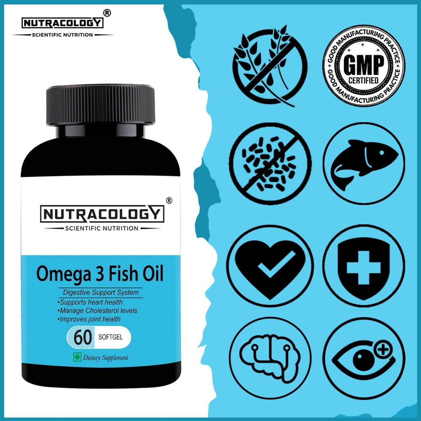 Nutracology Omega 3 Fish Oil 1000mg Capsules with Fish oil EPA + DHA Enriched Sofgels