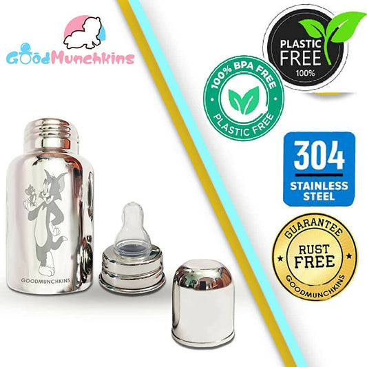 Goodmunchkins Stainless Steel Baby Feeding Bottle 304 Grade for Infants/Toddlers with Bottle Cleaning Pink Brush-150ml