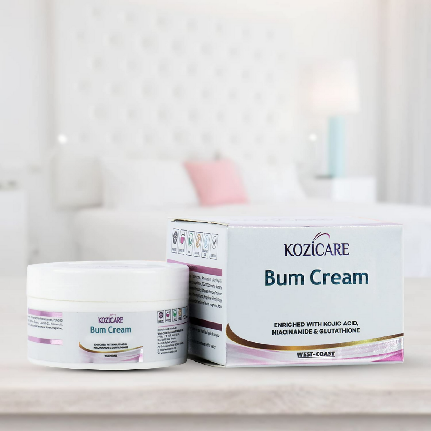 Healthvit Kozicare Bum Cream with 0.01% Glutathione, 1% Niacinamide