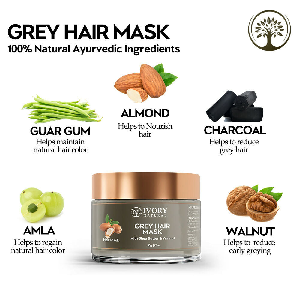 Ivory Natural Grey Mask For Hair - White To Black Hair Naturally For Both Men & Women