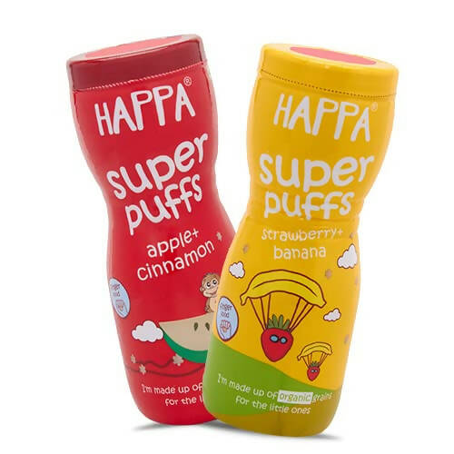 Happa Organic Multigrain Apple Cinnamon & Strawberry Banana Melts Super Puffs Combo(8 Months+) -  USA, Australia, Canada 