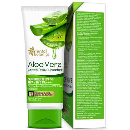 Oriental Botanics Aloe Vera, Green Tea & Cucumber Sunscreen SPF 50