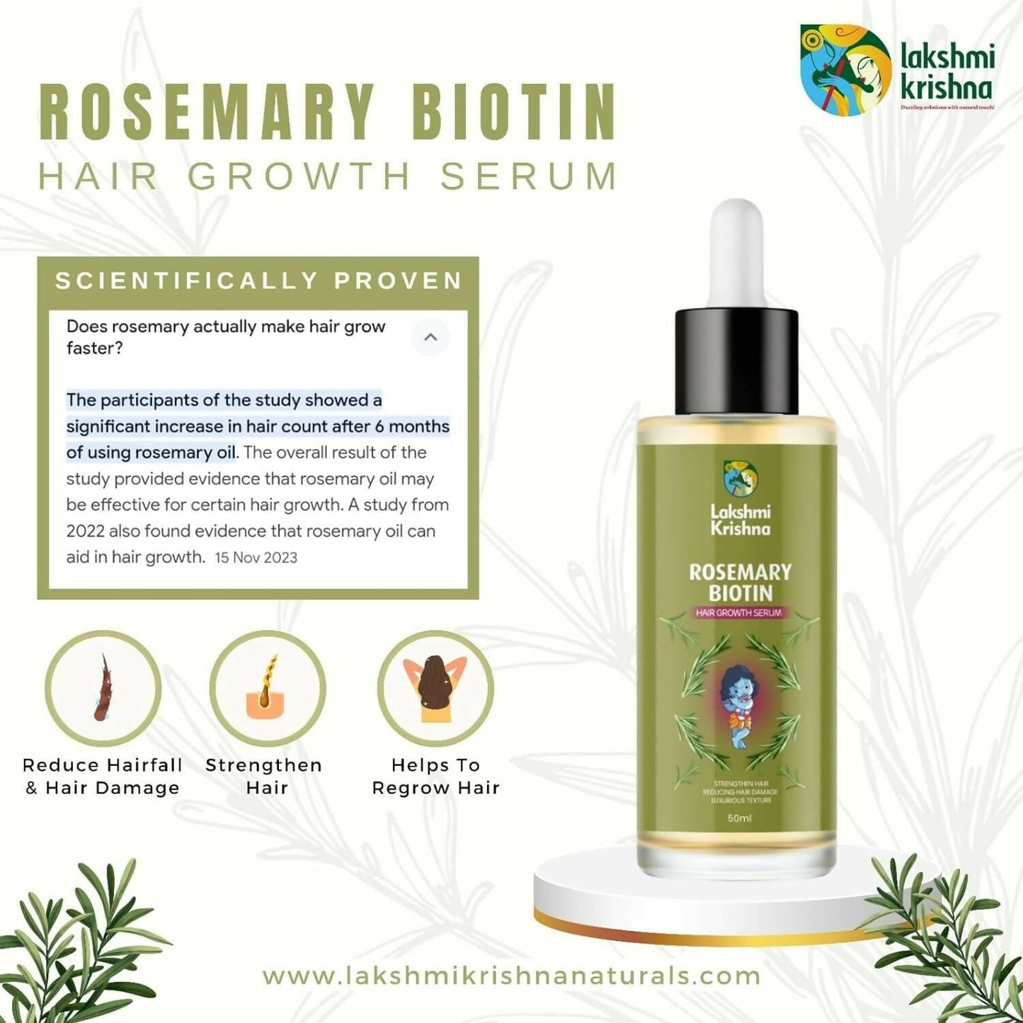 Lakshmi Krishna Naturals Rosemary Biotin Hair Growth Serum