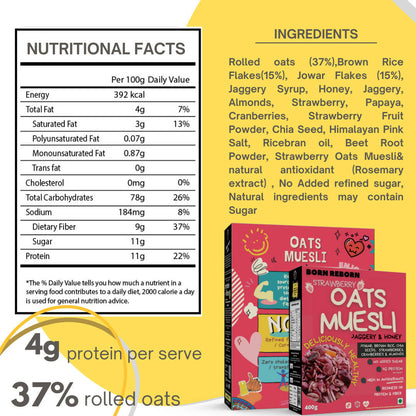 Born Reborn Strawberry Oats & Millets Muesli with Honey and Jaggery