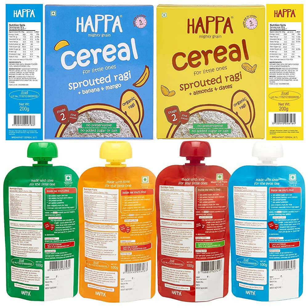 Happa Organic Baby Food, Fruit Puree and Cereal Combo