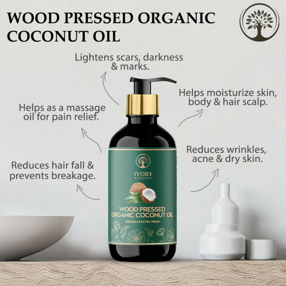 Ivory Natural Wood Pressed Organic Coconut Oil , Premium Extra Virgin Oil - For Radiant Skin, Hair Wellness & Baby Care