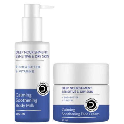 Dermistry Sensitive & Dry Skin Calming Body Milk Lotion & Calming Soothening Face Cream