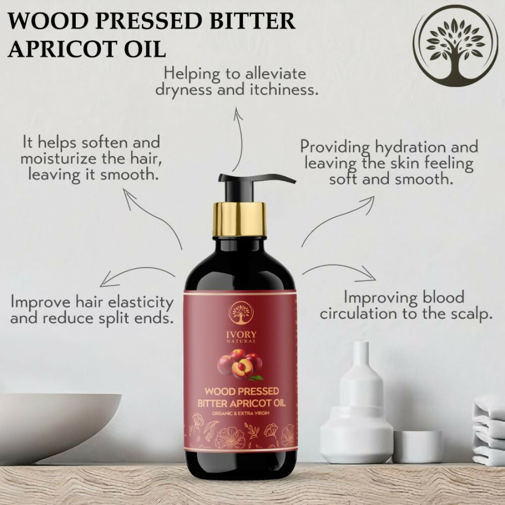 Ivory Natural Wood Pressed Bitter Apricot Oil Organic & Extra Virgin For Deep Moisturization, Gentle Hydration, And Youthful Glow