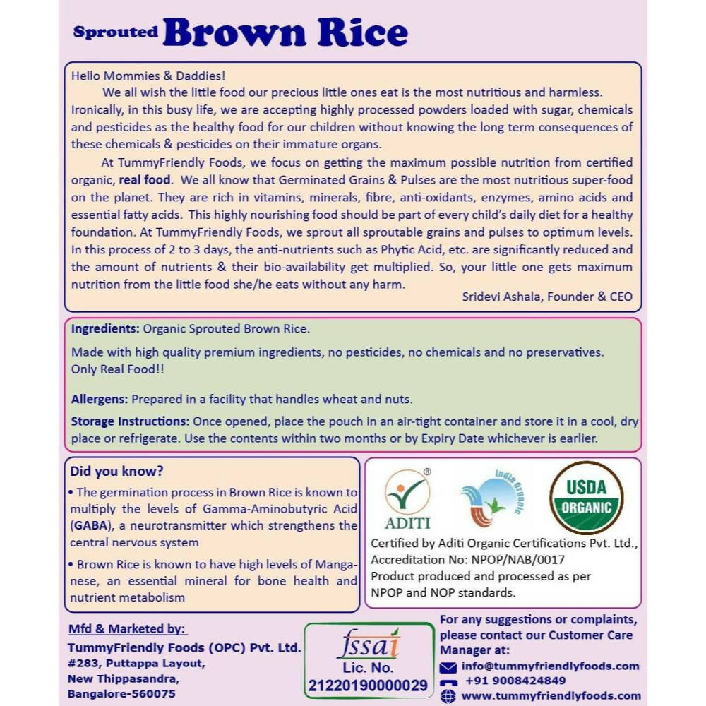 TummyFriendly Foods Organic Stage1 Sprouted Porridge Mixes Combo Pack - Sprouted Ragi, Sprouted Brown Rice and Oats