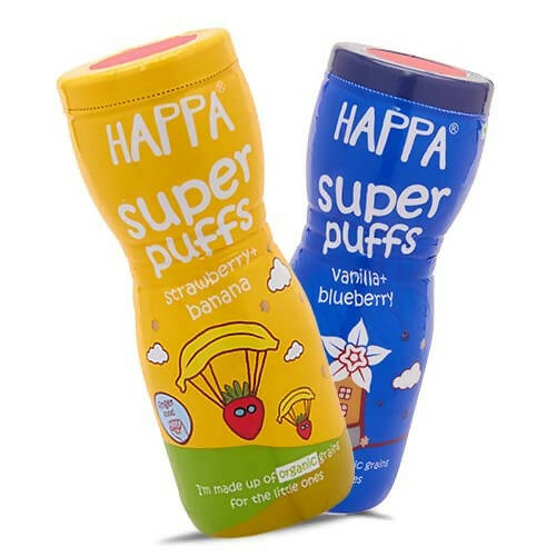 Happa Organic Multigrain Strawberry Banana & Vanilla Blueberry Melts Super Puffs Combo(8 Months+) -  USA, Australia, Canada 
