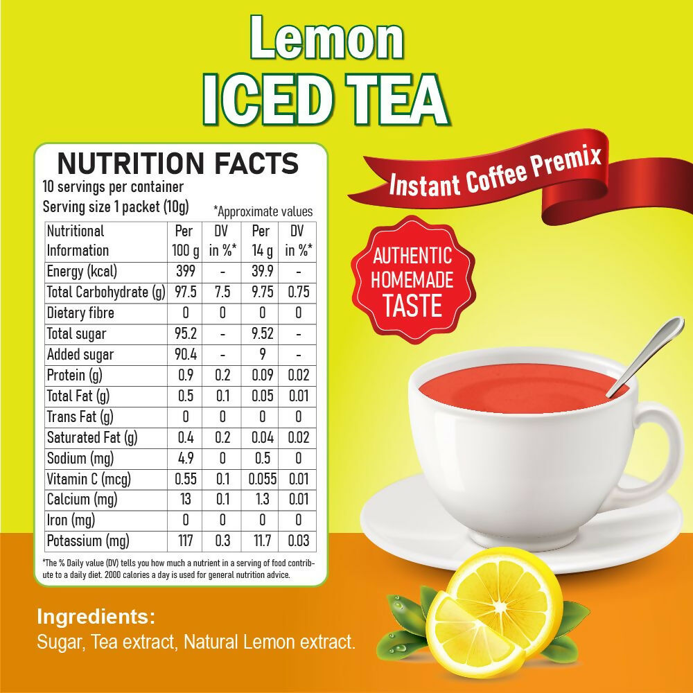 Naivedyam Lemon Iced Instant Tea Premix Powder Sachets