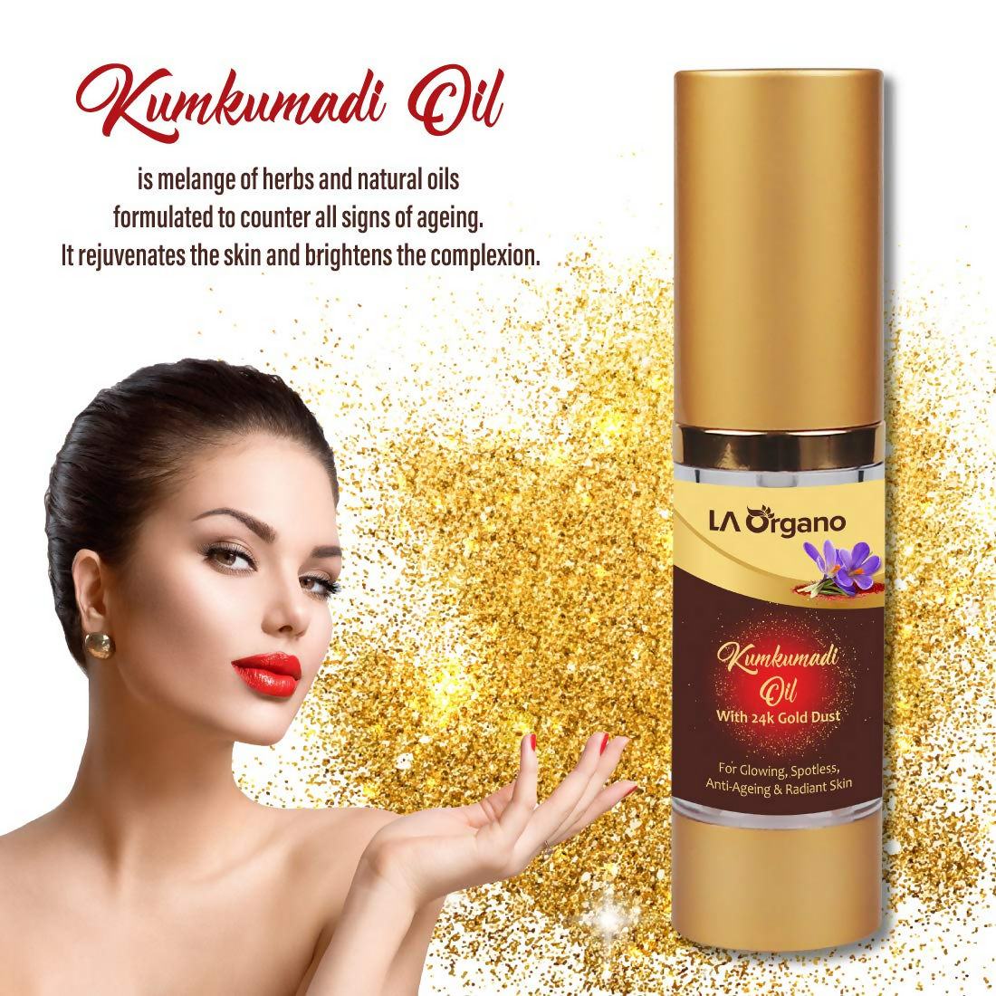 LA Organo Kumkumadi Oil Enriched with 24K Gold Dust