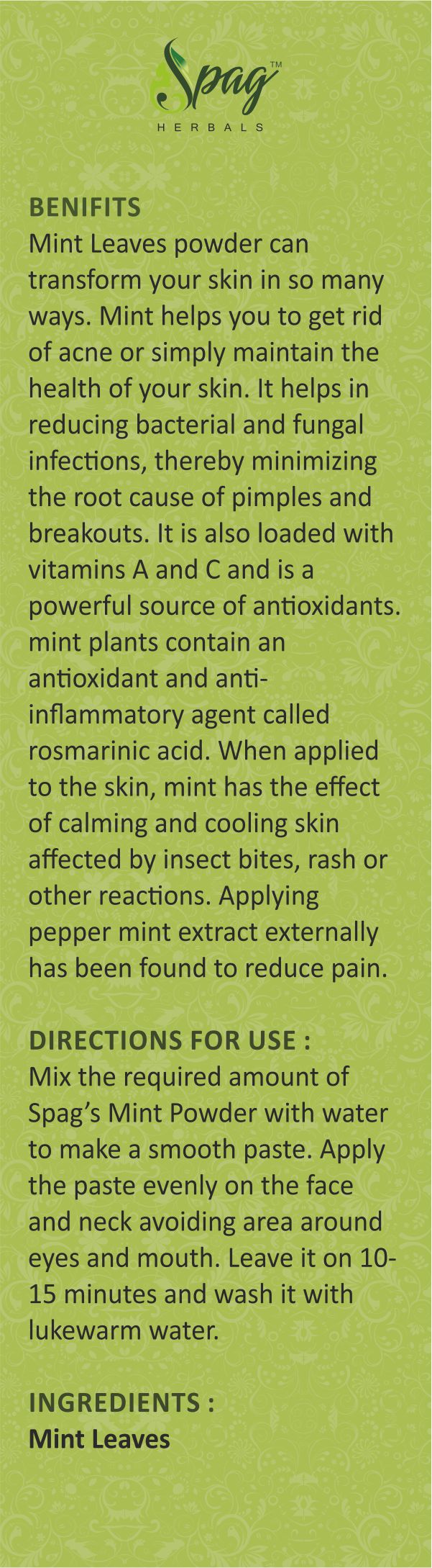 Spag Herbals Premium Mint Leaf Powder