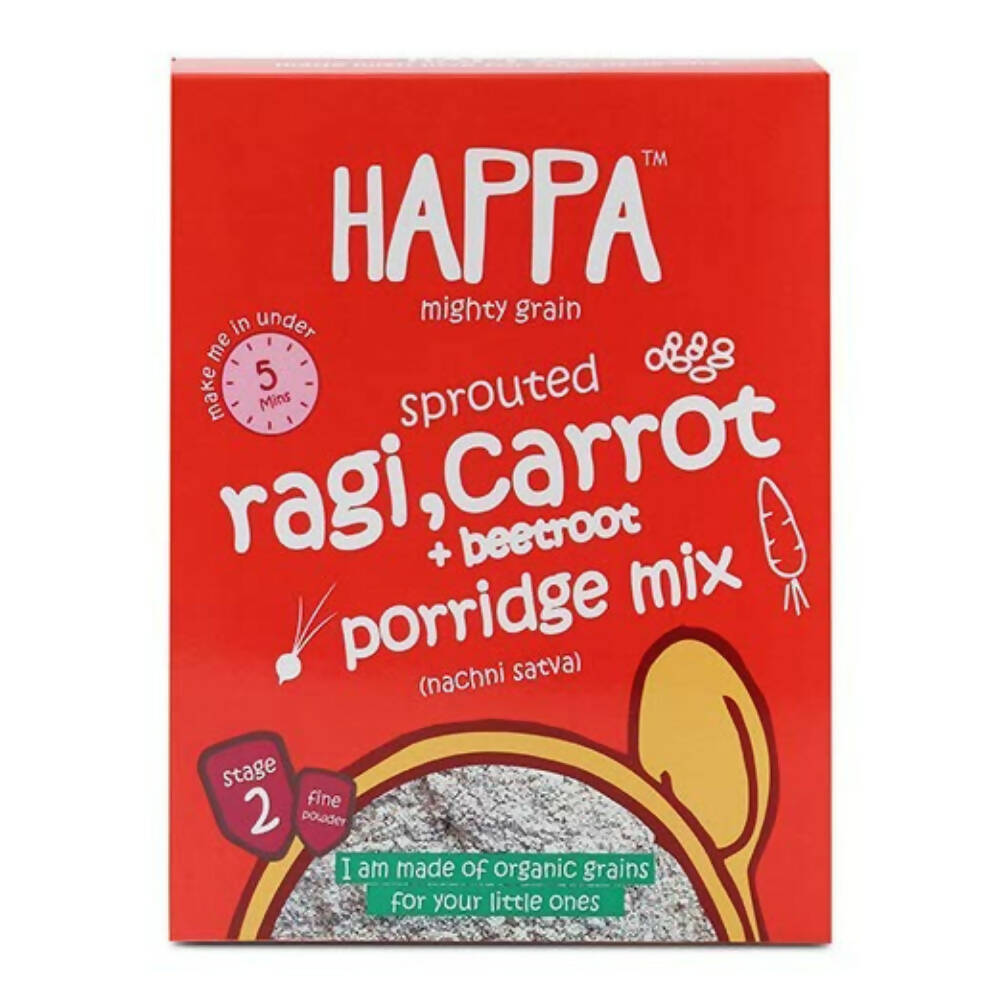 Happa Organic Baby Food Sprouted Ragi, Carrot and Beetroot Porridge Mix-Stage 2 -  USA, Australia, Canada 