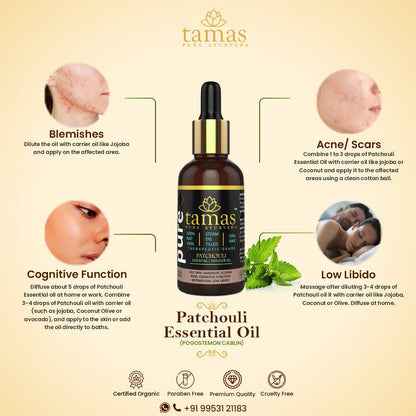 Tamas Pure Ayurveda 100% Organic Patchouli Essential Oil- USDA Certified Organic