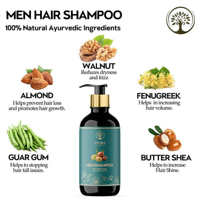 Ivory Natural Men Shampoo For Deep Cleansing, Scalp Wellness, Hair Shine & Dandruff Control